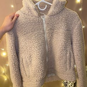 Lightly worn teddy bear cropped zip up
